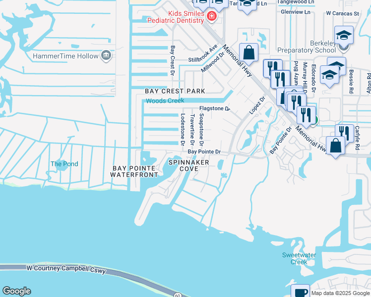 map of restaurants, bars, coffee shops, grocery stores, and more near 4704 Travertine Drive in Tampa