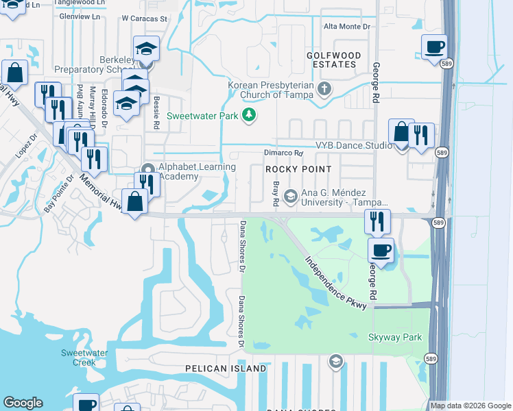 map of restaurants, bars, coffee shops, grocery stores, and more near in Town 'n' Country