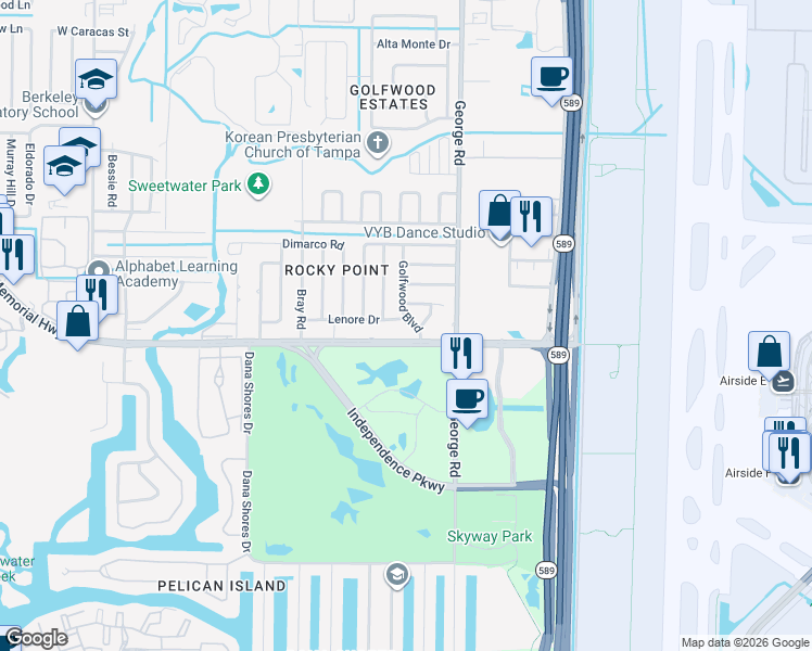 map of restaurants, bars, coffee shops, grocery stores, and more near 4406 Golfwood Boulevard in Tampa