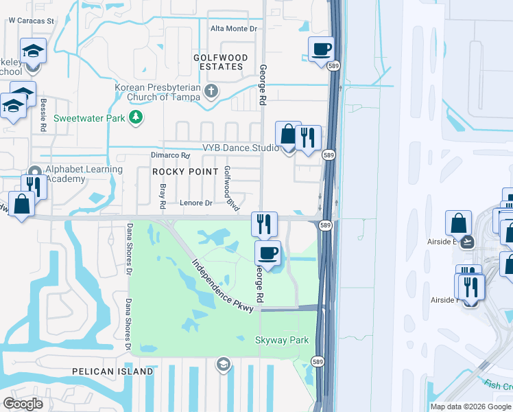map of restaurants, bars, coffee shops, grocery stores, and more near 4408 George Road in Tampa