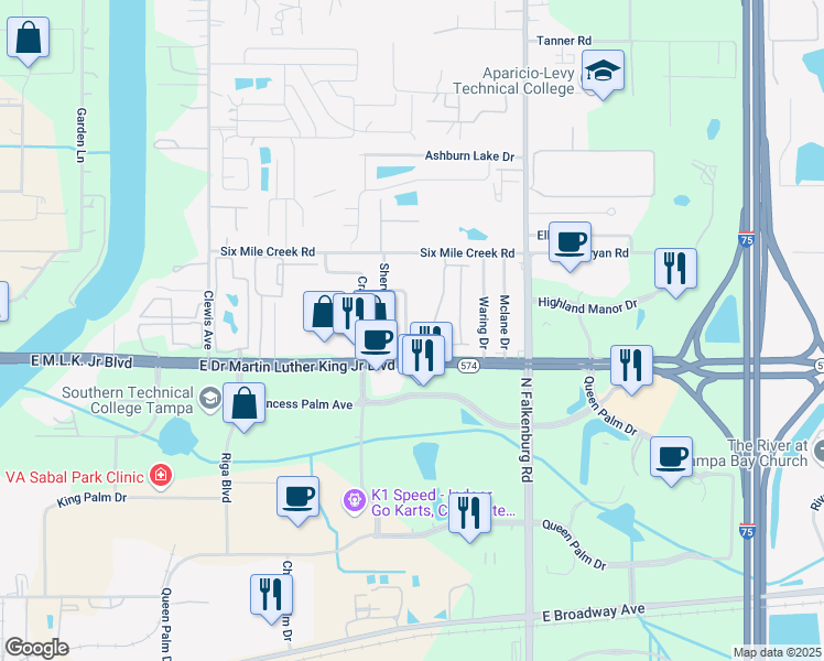map of restaurants, bars, coffee shops, grocery stores, and more near 4103 Wedgemere Drive in Tampa