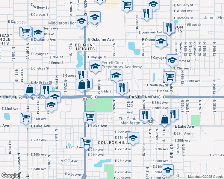 map of restaurants, bars, coffee shops, grocery stores, and more near 4102 North 26th Street in Tampa