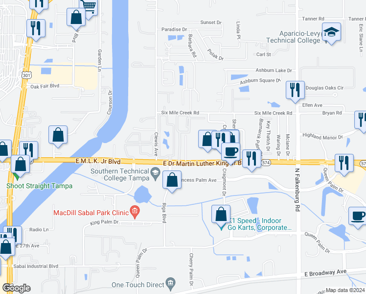 map of restaurants, bars, coffee shops, grocery stores, and more near 4012 Watson Road in Tampa