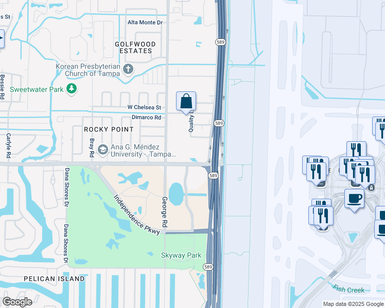 map of restaurants, bars, coffee shops, grocery stores, and more near 4811 Memorial Highway in Tampa
