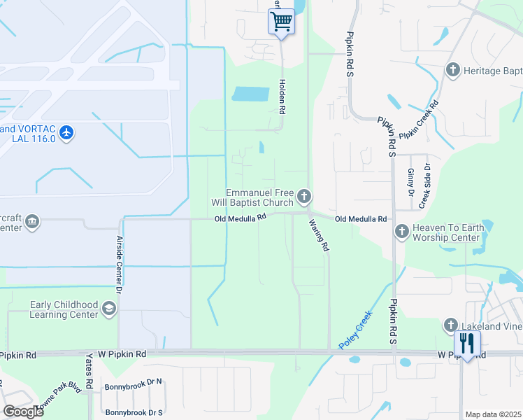 map of restaurants, bars, coffee shops, grocery stores, and more near 2723 Old Medulla Road in Lakeland