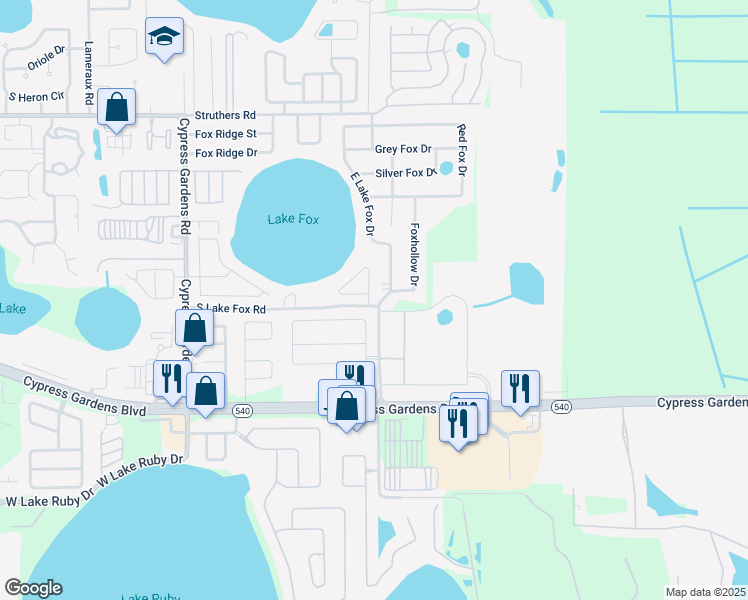 map of restaurants, bars, coffee shops, grocery stores, and more near 7000 Summit Circle in Winter Haven