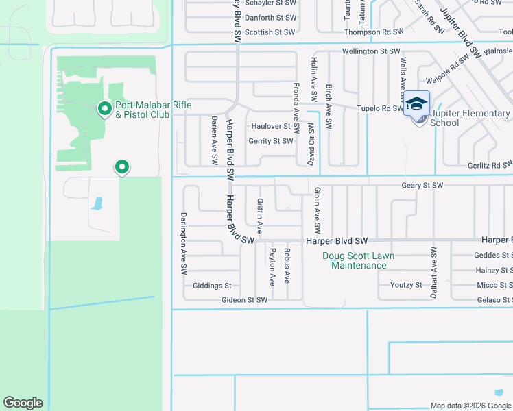 map of restaurants, bars, coffee shops, grocery stores, and more near 736 Griffin Avenue in Palm Bay