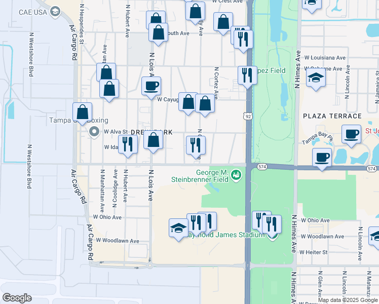 map of restaurants, bars, coffee shops, grocery stores, and more near 4413 North Hale Avenue in Tampa