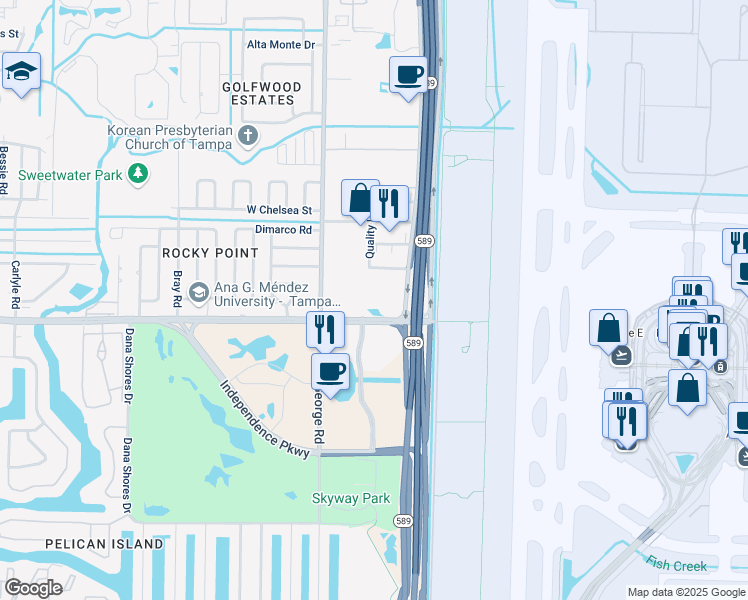 map of restaurants, bars, coffee shops, grocery stores, and more near 4811 Memorial Highway in Tampa