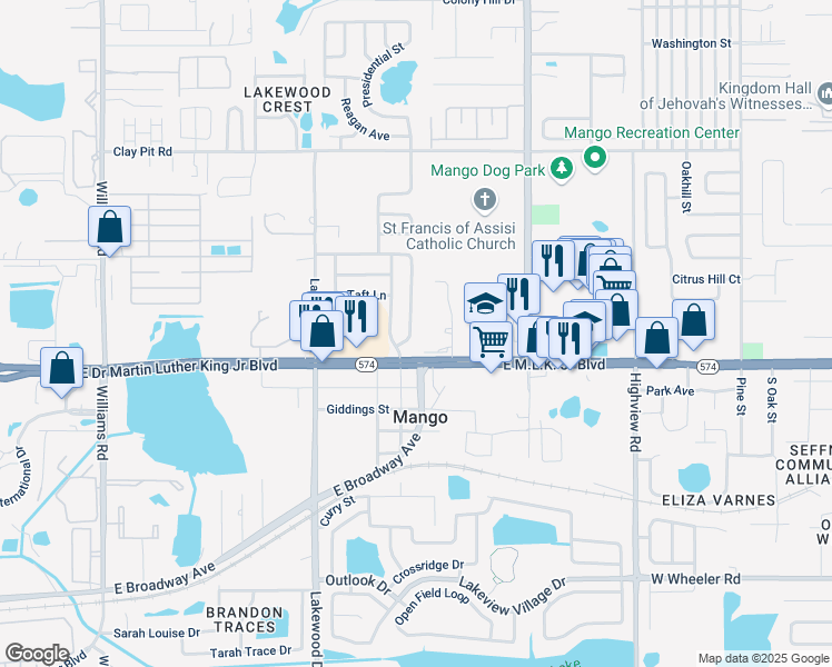 map of restaurants, bars, coffee shops, grocery stores, and more near 4007 Truman Drive in Seffner
