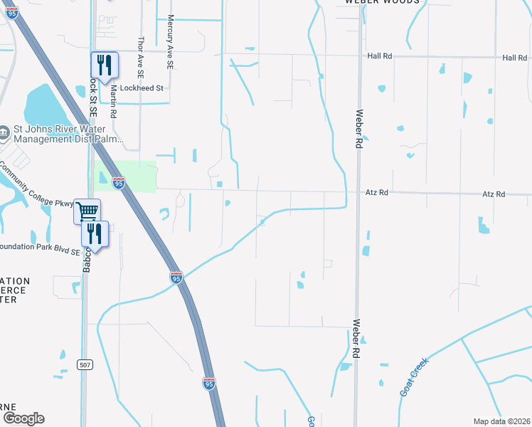 map of restaurants, bars, coffee shops, grocery stores, and more near 2555 Cason Lane in Malabar