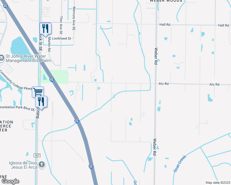 map of restaurants, bars, coffee shops, grocery stores, and more near 2555 Cason Lane in Malabar