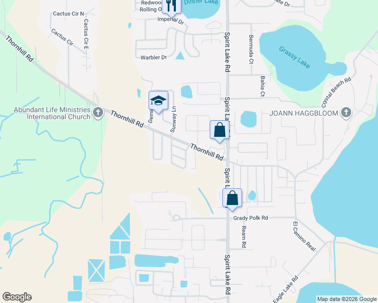 map of restaurants, bars, coffee shops, grocery stores, and more near 105 Summer View Circle in Winter Haven