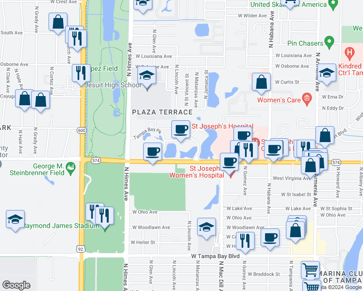 map of restaurants, bars, coffee shops, grocery stores, and more near 3111 West Doctor Martin Luther King Junior Boulevard in Tampa