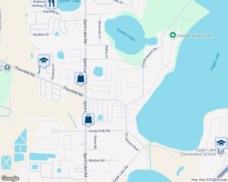 map of restaurants, bars, coffee shops, grocery stores, and more near 154 Eagle Heights in Winter Haven