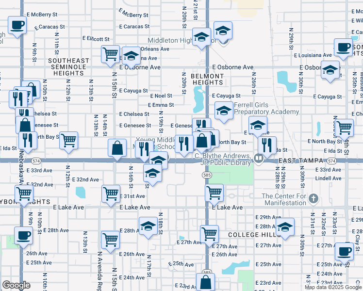 map of restaurants, bars, coffee shops, grocery stores, and more near 2006 East Ida Street in Tampa