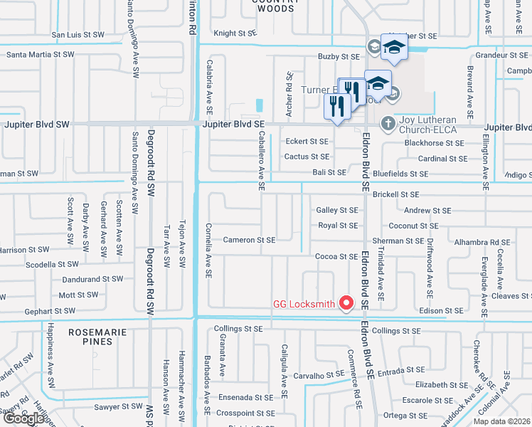 map of restaurants, bars, coffee shops, grocery stores, and more near 700 Montana Avenue Southeast in Palm Bay