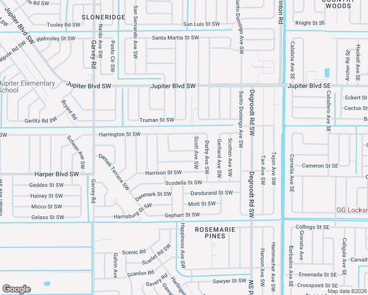 map of restaurants, bars, coffee shops, grocery stores, and more near 341 Danis Rd SW in Palm Bay
