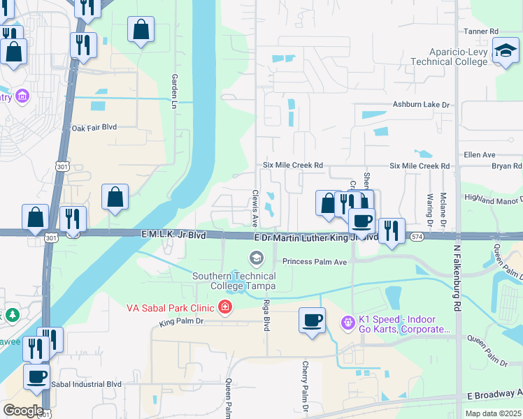 map of restaurants, bars, coffee shops, grocery stores, and more near 4244 Sabal Park Drive in Tampa