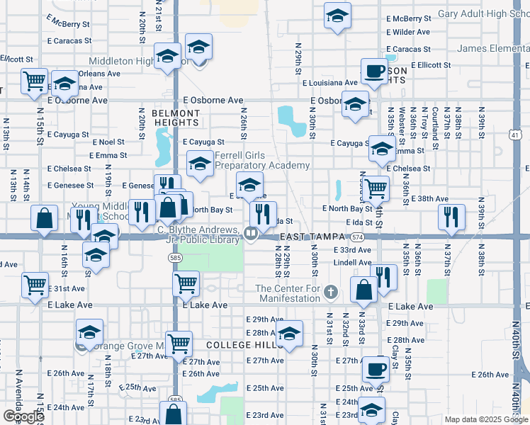 map of restaurants, bars, coffee shops, grocery stores, and more near 4207 North 26th Street in Tampa