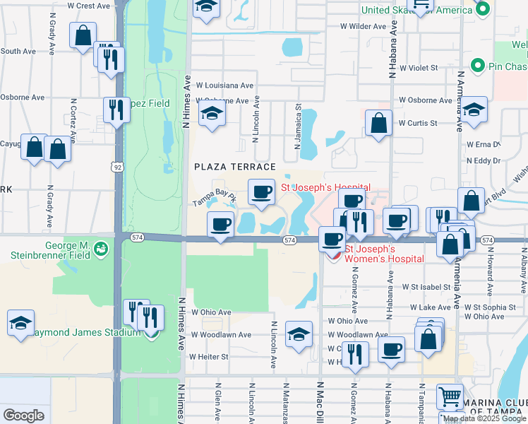 map of restaurants, bars, coffee shops, grocery stores, and more near 3111 West Doctor Martin Luther King Junior Boulevard in Tampa
