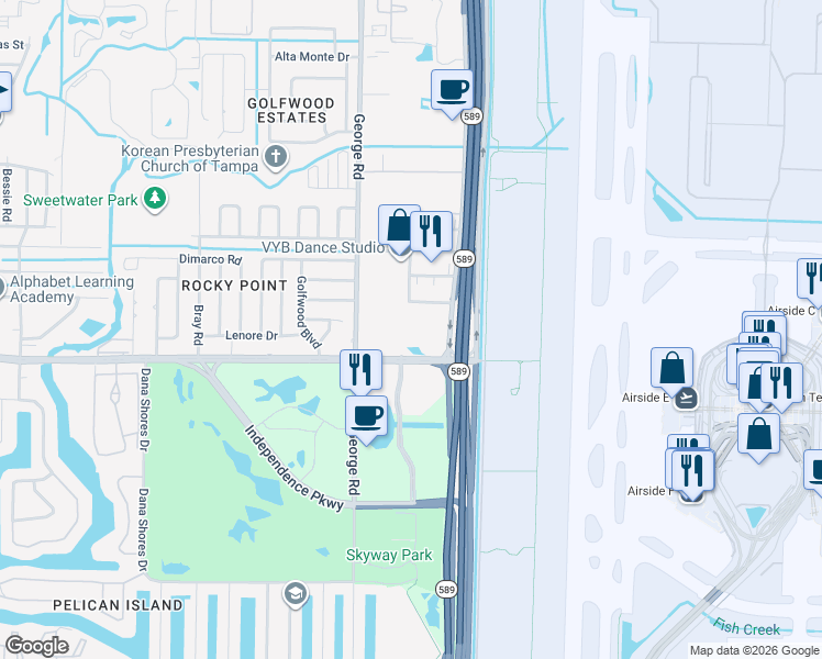 map of restaurants, bars, coffee shops, grocery stores, and more near 4811 Memorial Highway in Tampa