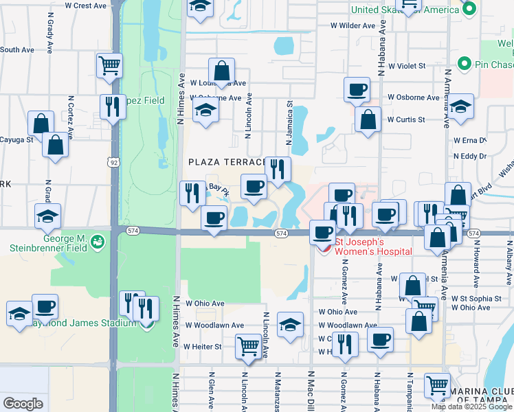 map of restaurants, bars, coffee shops, grocery stores, and more near 3111 West Doctor Martin Luther King Junior Boulevard in Tampa