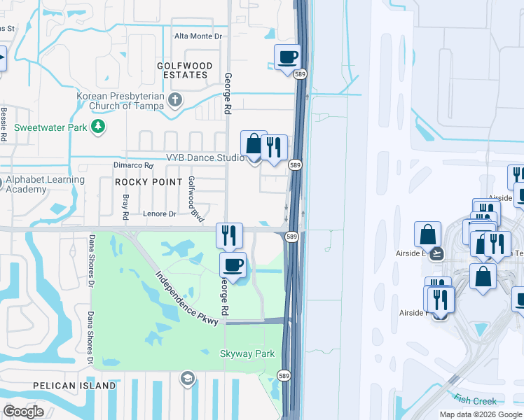 map of restaurants, bars, coffee shops, grocery stores, and more near 4811 Memorial Highway in Tampa