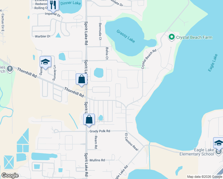map of restaurants, bars, coffee shops, grocery stores, and more near 154 Eagle Heights in Winter Haven