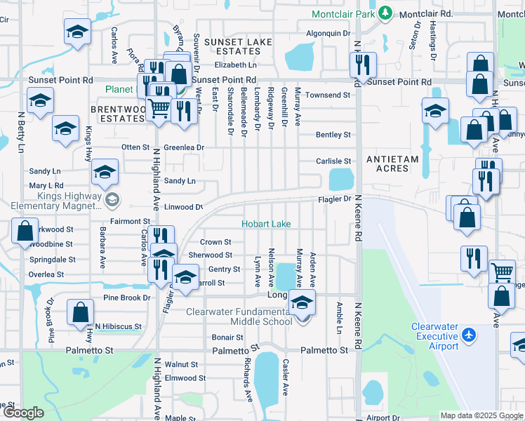 map of restaurants, bars, coffee shops, grocery stores, and more near 1519 Lynn Avenue in Clearwater