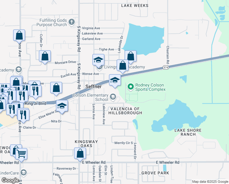 map of restaurants, bars, coffee shops, grocery stores, and more near 1520 Lakeview Avenue in Seffner