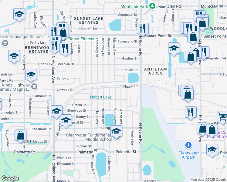 map of restaurants, bars, coffee shops, grocery stores, and more near 1506 Murray Avenue in Clearwater