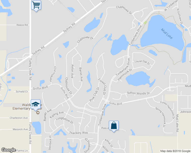 map of restaurants, bars, coffee shops, grocery stores, and more near 2805 Forest Club Drive in Plant City