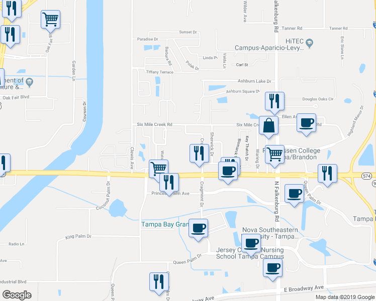 map of restaurants, bars, coffee shops, grocery stores, and more near 9516 East Doctor Martin Luther King Junior Boulevard in Tampa