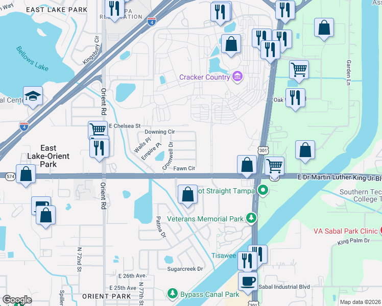map of restaurants, bars, coffee shops, grocery stores, and more near 4031 Fawn Circle in Tampa