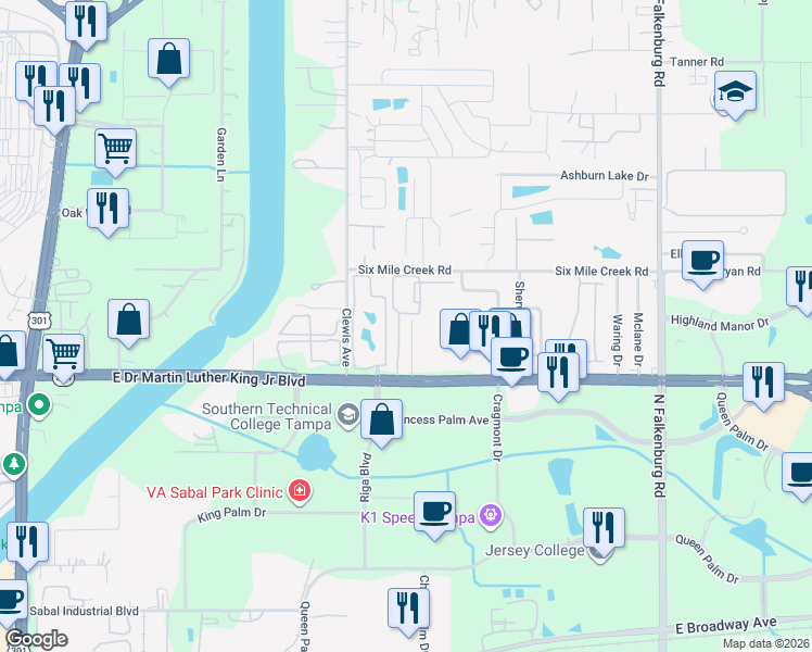 map of restaurants, bars, coffee shops, grocery stores, and more near 4012 Watson Road in Tampa