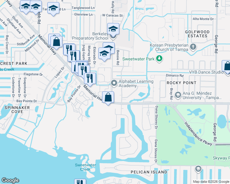 map of restaurants, bars, coffee shops, grocery stores, and more near 4407 Kelly Road in Tampa