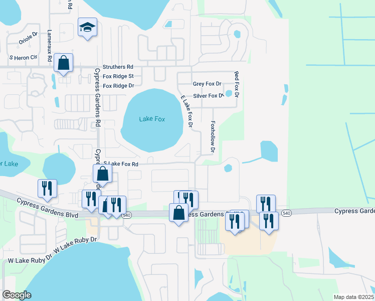 map of restaurants, bars, coffee shops, grocery stores, and more near 7000 Summit Circle in Winter Haven