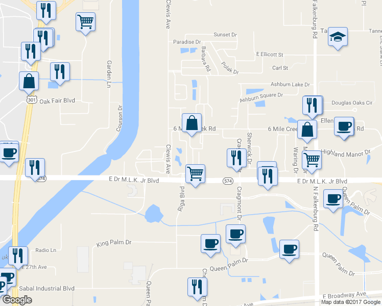 map of restaurants, bars, coffee shops, grocery stores, and more near 4012 Mariners Cove Court in Tampa