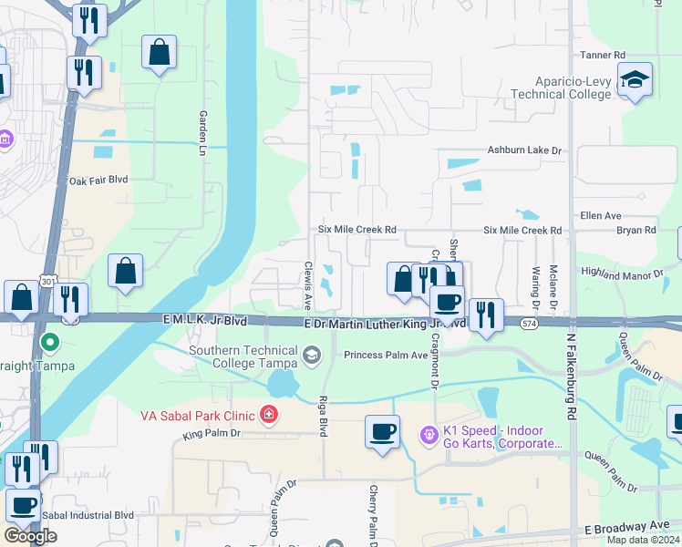 map of restaurants, bars, coffee shops, grocery stores, and more near 4201 Mariners Cove Court in Tampa