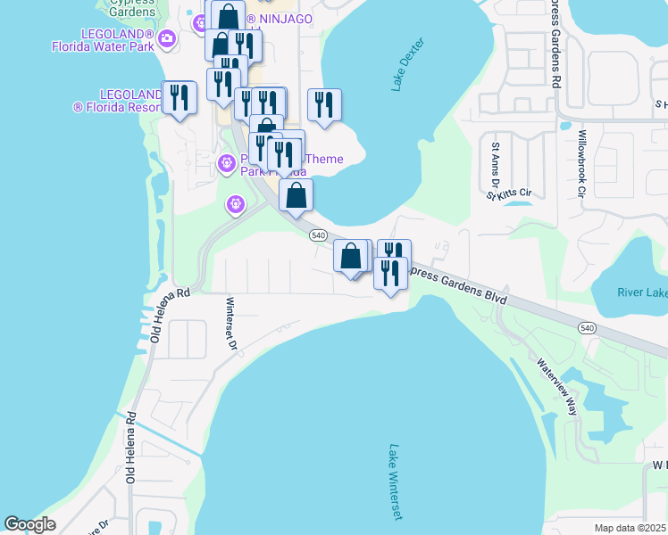 map of restaurants, bars, coffee shops, grocery stores, and more near 2108 Jonathan Lane in Winter Haven