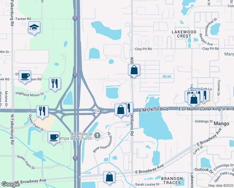 map of restaurants, bars, coffee shops, grocery stores, and more near 10810 East Doctor Martin Luther King Junior Boulevard in Tampa