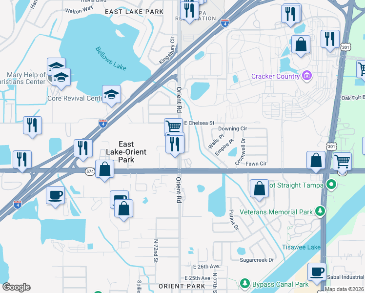 map of restaurants, bars, coffee shops, grocery stores, and more near 4210 King Alfred Drive in Tampa