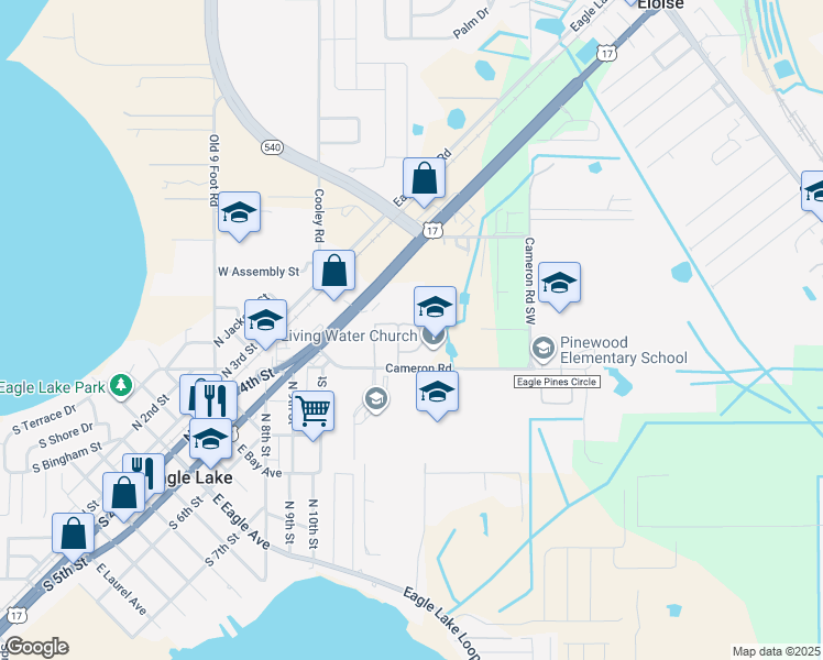 map of restaurants, bars, coffee shops, grocery stores, and more near 2060-2098 Clover Ridge Court in Eagle Lake