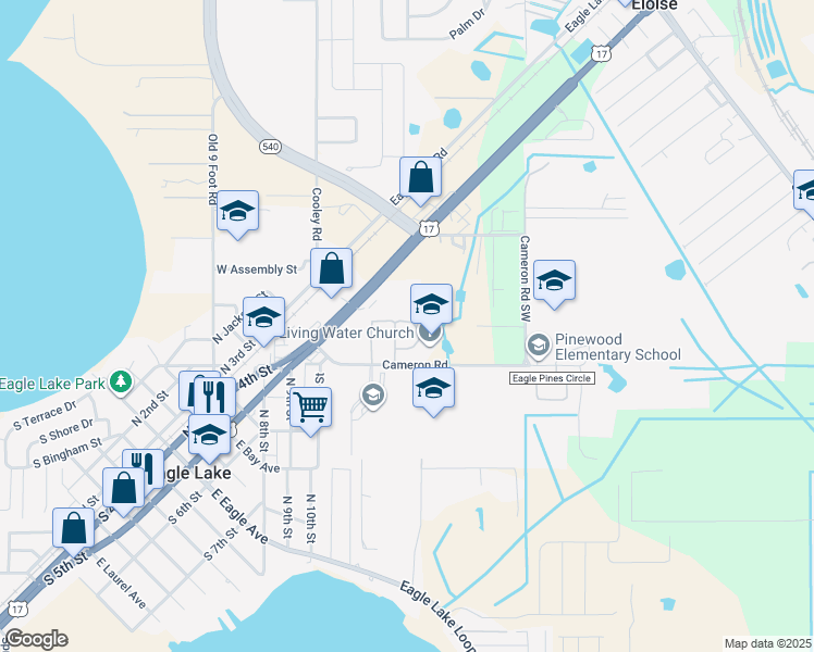 map of restaurants, bars, coffee shops, grocery stores, and more near 2060-2098 Clover Ridge Court in Eagle Lake