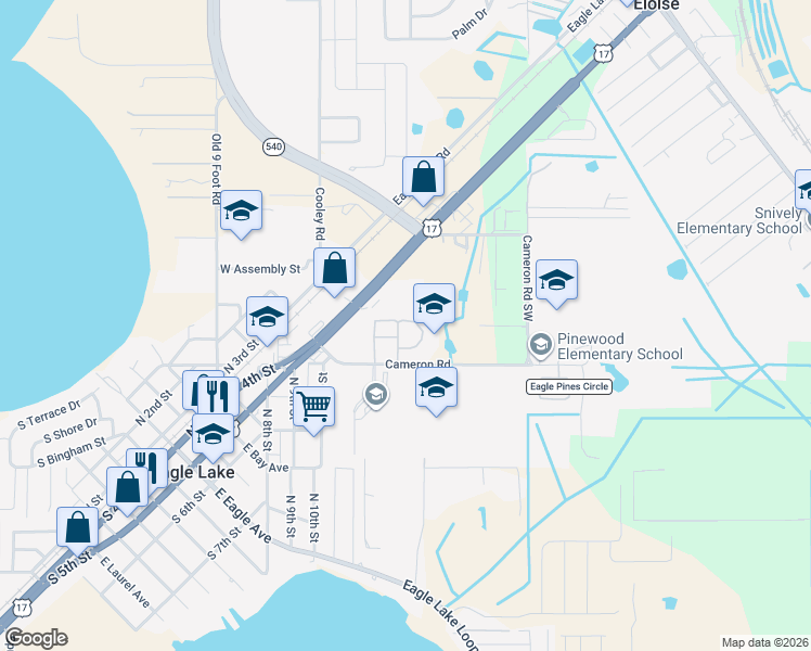 map of restaurants, bars, coffee shops, grocery stores, and more near 2060-2098 Clover Ridge Court in Eagle Lake