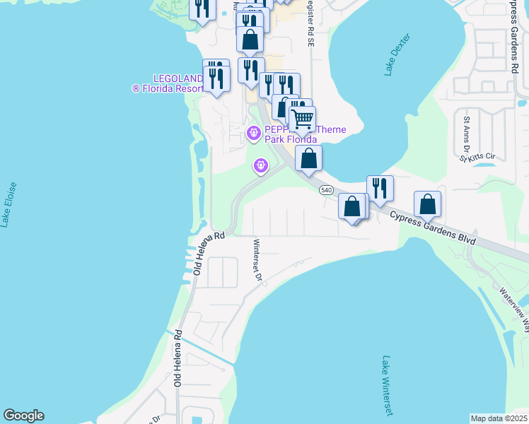 map of restaurants, bars, coffee shops, grocery stores, and more near 2027 Kapree Court in Winter Haven