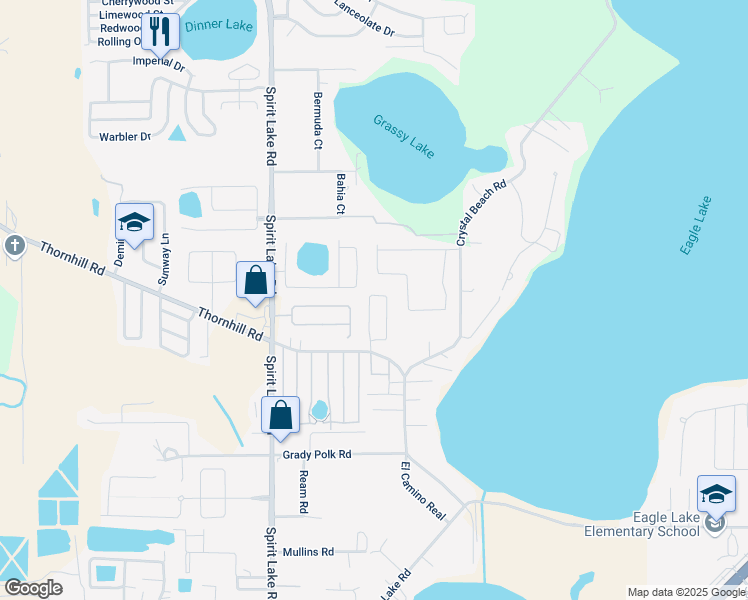 map of restaurants, bars, coffee shops, grocery stores, and more near 121 Brad Circle in Winter Haven