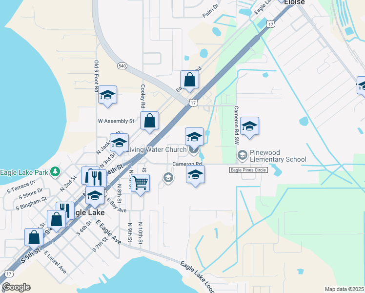 map of restaurants, bars, coffee shops, grocery stores, and more near 2060-2098 Clover Ridge Court in Eagle Lake