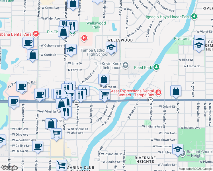 map of restaurants, bars, coffee shops, grocery stores, and more near 4605 Harvey Avenue in Tampa